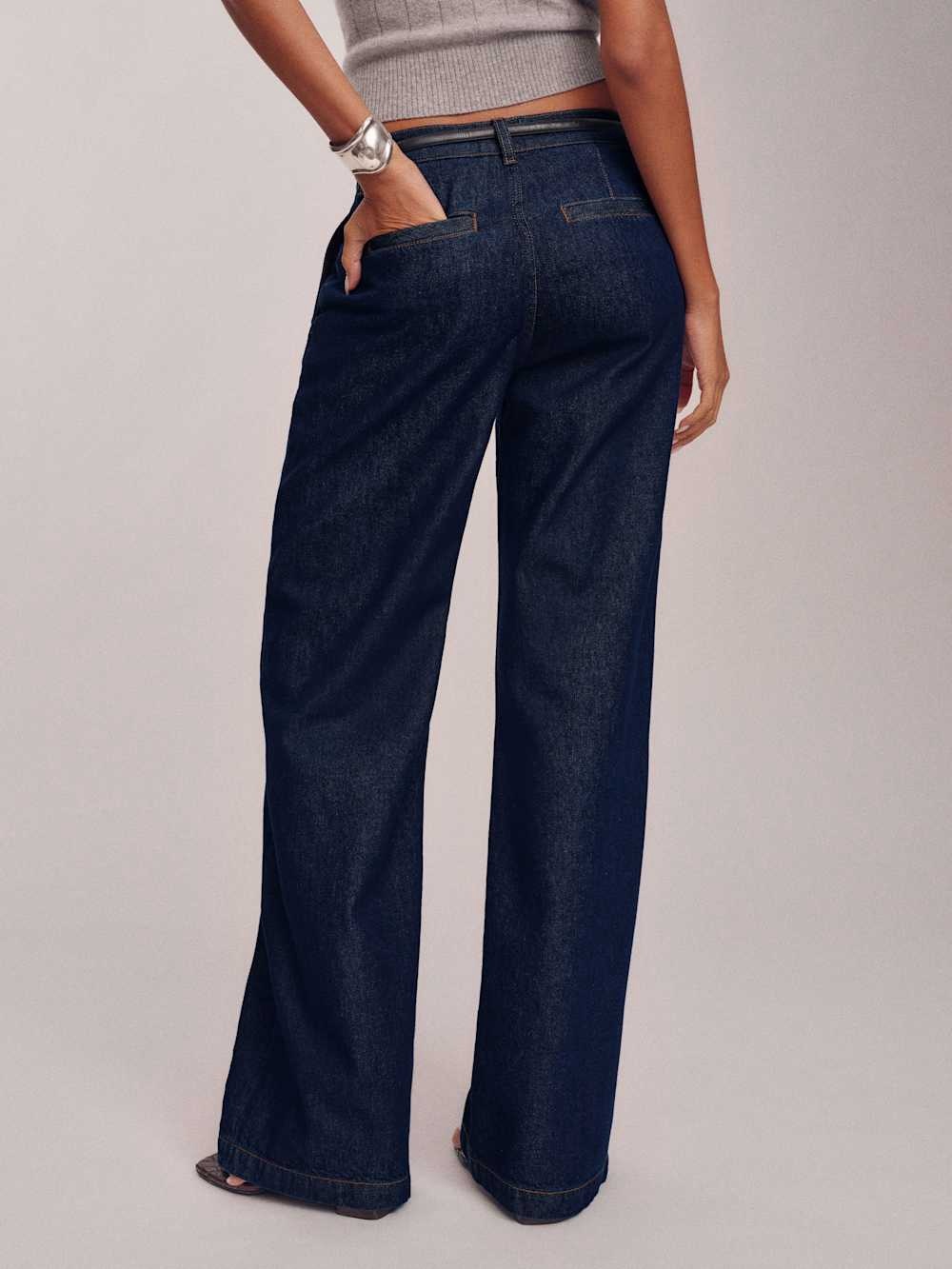 Reformation Dark Blue Wide Leg Jeans - Picture 3 of 7